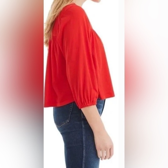 NWT J. CREW Cropped Drapey Popover 3/4 Sleeve Shirt- Poppy Red/Size XS - Picture 3 of 6